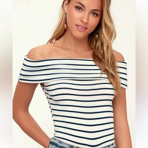 We The Free Navy Striped Off-Shoulder Blouse . Size XS